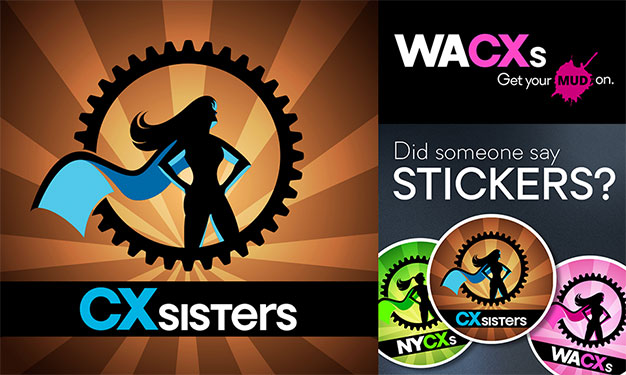 Montage of cross sisters logo, with Washington cross sisters and New York cross sisters stickers